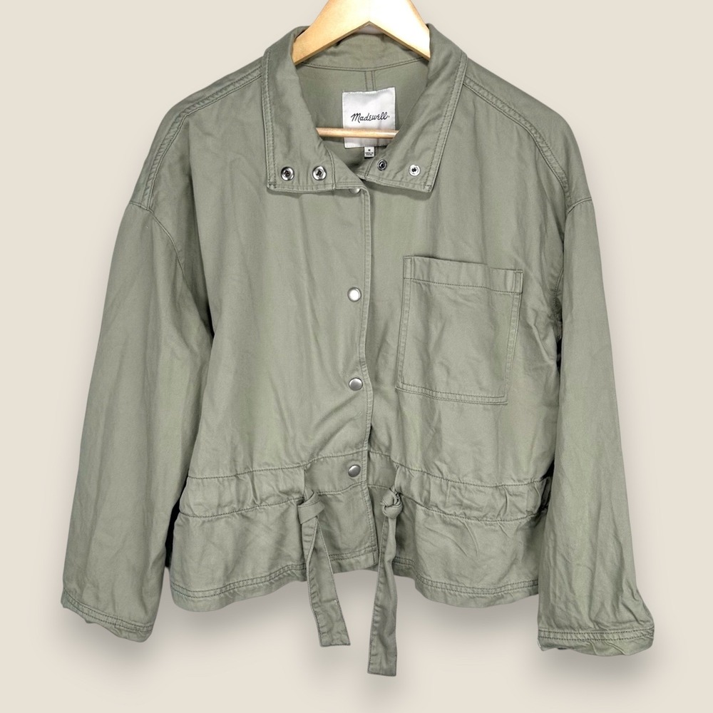 Madewell Southlake Military Jacket Women Medium Green Cotton Rayon Cinch Army